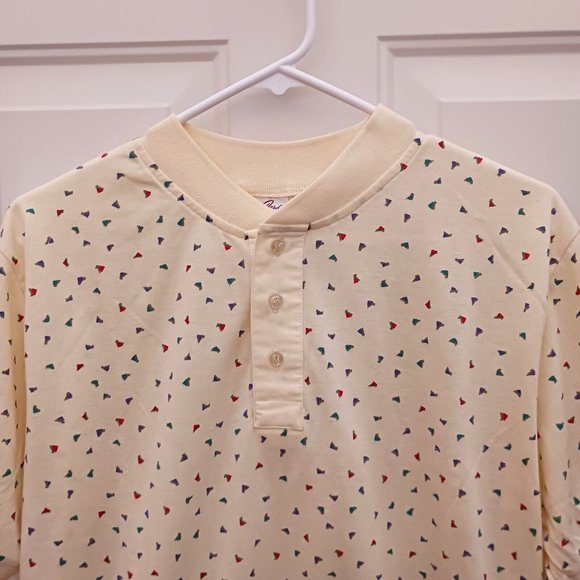 Vintage Jordan Christopher Pale Yellow Geometric Shapes Henley Shirt Size L - Picture 1 of 6